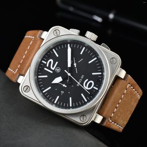 Wristwatches Original Brand Men Automatic Mechanical Three Eyes Watch Bell Brown Leather Black Ross Rubber 46mm Large Dial For Watches