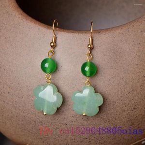 Kolczyki Dangle Green Jade Flower Zircon Chalcedony 925 Srebrny amulet Prezenty moda Kobiety Kamień Naturalny kryształowy urok biżuterii