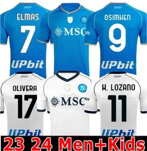 23 24 나폴리 축구 유니폼 Maglia 2023 2024 어린이 키트 키트 나폴리 홈 풋볼 셔츠 H.Lozano kvaratskhelia simeone 특수 Maradona Osimhen Anguissa Elmas Jersey