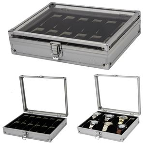 Jewelry Boxes Handmand Slots Aluminum Alloy Display Watch Box Organizer Jewelry Storage Case Transparent Watch Stand Box caja para relojes 230816