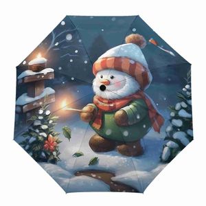 Guarda -chuvas Christmas Snowman Christmas Tree Automatic Umbrella Travel Dobring Umbrella portable Parasol Winds no vento HKD230817