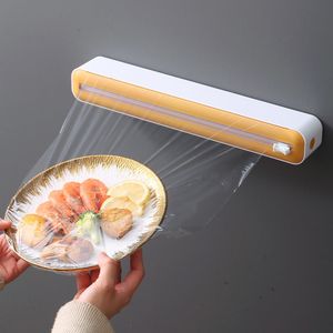 Other Kitchen Tools 2 In 1 Cling Wrap Cutter Film Storage Food Dispenser Aluminum Foil Slider Saran Organizer Tool 230816