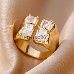 Кольца полосы нерегулярных квадратных цирконов кольца для женщин из нержавеющей стали золото, покрытая открытием кольца, свадебная вечеринка модная мода, подарки 2023 J230817