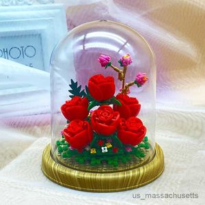 Blocks Blocks Blocks Flower Creative DIY Toys Rosas em casa Pote Pó Cover Ornamentos