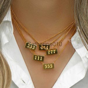 Pendant Necklaces 2022 New Square Plate 111 222 333 Lucky Angel Number Necklace Girl's Birthday Gift 18K Gold Plated Stainless Steel Jewelry J230817