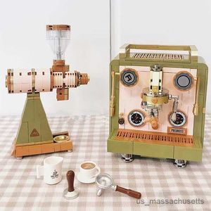 Blocks Creative Vintage Milan Early Spring Coffee Maker Set Building Blocks Bean Grinder Model Desktop Ornament B Toy For Kid Gift R230817