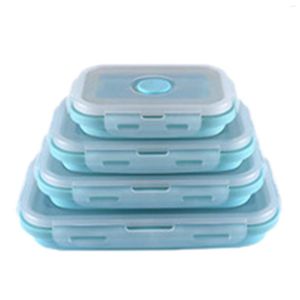 Dinnerware Sets Folding Silicone Lunch Box Microwave Baking And Heating Tool Square Fresh Keeping Bowl Office Worker Portable Kids Snack