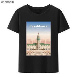 Erkek Tişörtler Kazablanka Fas Pamuk T-Shirt Seyahat Hatıra Anime Style Kısa Sleev Gloos Casual T-Shirts Desen Erkek Giysileri Yaz HKD230817