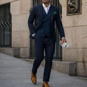 Abiti da uomo blu navy formale da 3 pezzi pantaloni a doppio petto di smoking smoking smoking sposa su misura 2023 Arrivo