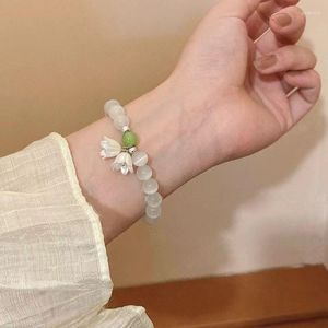 Strand Elegant Round Jade Vintage Fairy Lily Flower Fresh And Sweet Bracelet Party Gifts For Women Fashion Jewelry Accessories