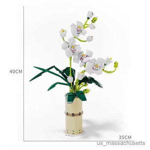 Blocks White Orchid Bouquet Building Blocks Household Flower Arrangement Brick Bouquet DIY Building Blocks Girl Gifts Children's Toys R230817