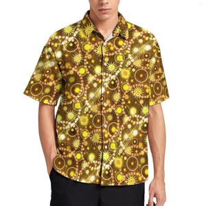Mäns avslappnade skjortor Tysonia Sun Bluses Male Retro Gold Suns Print Hawaiian kortärmad Anpassad stilig överdimensionerad strandskjorta presentidé