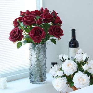 Kwiaty dekoracyjne Sztuczna róża z łodyg 2 głowy nie-wrośnie po rekwizyty realistyczne wielokrotne użycie faux kwiat gałąź do dekoracji domowej