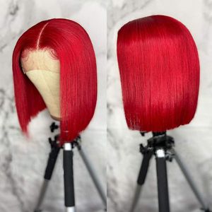 Red Bob Wig Human Human Human Short 220%Densidade Bob Wigs de renda para mulheres negras Brasileiras Pré -explosão perucas de cabelo humano na venda