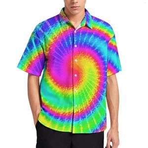 Herren lässige Hemden Hippie loser Hemd Männlicher Strand Retro 70s Krawatte Farbstoff Hawaii Grafik Kurzarm Trend übergroße Blusen