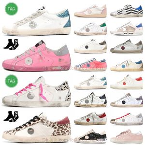 2023 Golden Pink Sneakers Mulheres Sapatos de Sujeira Designer Sneaker Mens Flat Plate-Forme Preto Branco Retro Vintage Bege Hi Stars Glitter Verde Ouro Sparkle Loafer Treinadores