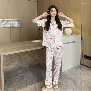 Women's Sleepwear Comfortable Pajamas Set For Women Home Clothes Thin Sliky Material Design Nightwear With Pants Two Piece Suit Loungewear