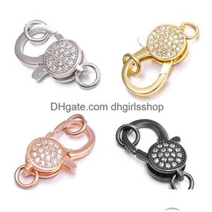 Clasps Hooks Riversr Cz Micro Pave Lobster Clasp White Pink Yellow Gun Black Copper Zircon Necklace Bracelet Connector Fasteners Diy Dhp6F