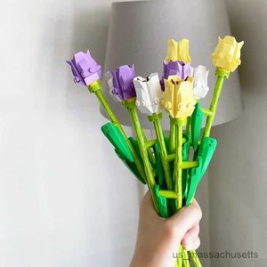 Blocos 3d Bloco de edifício Flower Bouquet Perpétuo Modelo de Tulipa Home Decoração Planta Montagem em vasos B Presentes infantis para crianças Valentim R230817