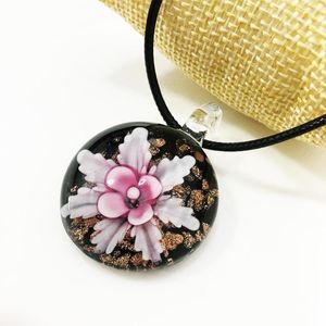 Pendant Necklaces 1PCS Glass Murano Necklace For Woman Jewelry Crystal Christmas Ornament Round Pink Flower Chinese Style Gift