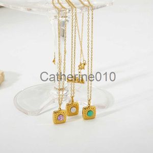 Pendant Necklaces Dainty 14K Gold Plated Stainless Steel Green Pink White Opal Effect Glass Stone Sqaure Pendant Necklace For Women Gift J230817