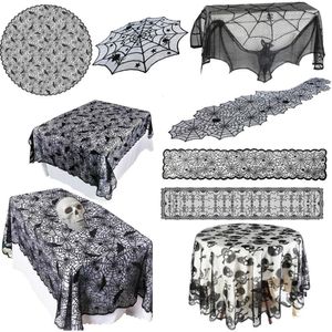Table Cloth Halloween Decoration Lace Spider Web Skeleton Skull Tablecloth Black Fireplace Mantel Scarf Event Party Decoration Supplies 230816