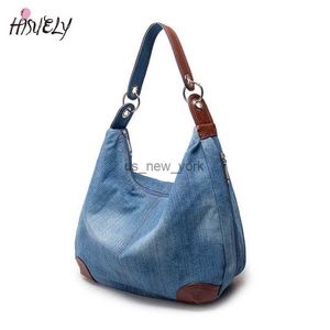 Hobo moda kobiety przyczynowe torebki damskie dżinsowe torebki duże torby na ramię Niebieskie dżinsy Tote Mujer Bolsa Cute Designer Kobieta Big Vintage HKD230817