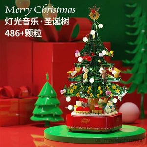 Blocks Blocks Christmas Tree Music Box Blocks Rotate Iluminação Diy Mini Play Kits Ideia Presentes montados B Toys adultos R230817