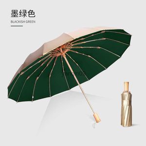 Guarda -chuvas grandes 16 ósseo de borracha de borracha de ouro óssea Manual de guarda -chuva 3 guarda -sol com protetor solar dobrável UV Guarda -vento para mulheres ensolaradas e chuvosa guarda -chuva hkd230817