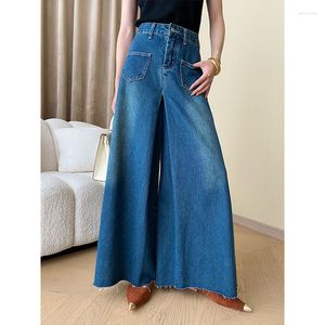Kvinnors jeans harajuku retro mode höst vinter hög midja bred ben rak löst denim byxor baggy byxor