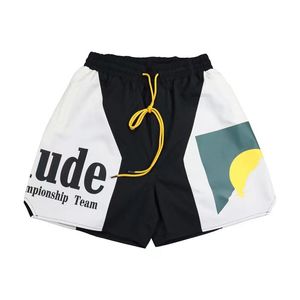 Pantaloncini da uomo Rhude Designer Boy short da uomo Estate Asciugatura rapida Mesh traspirante Coulisse Abbigliamento da spiaggia Pantaloncini sportivi larghi per uomo e donna Alta qualità