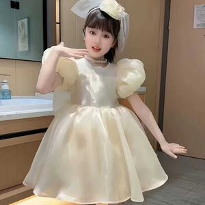 Girl's Dresses Girls new Tiktok same princess style foreign princess dress light luxury bow bubble sleeve birthday dress