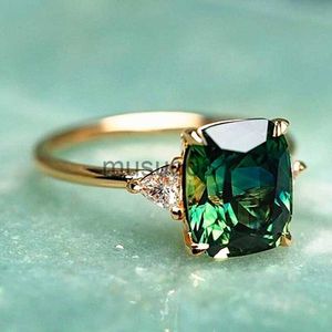 Band Rings Luxury Romantic Gold Color Rings Natural Gemstone Emerald Rings for Women Wedding Engagement Party Birthday Gift Jewelry Anillos J230817