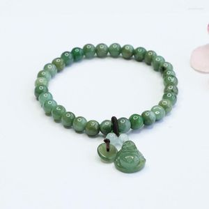 Strand genuíno natural Mianmar Jadeita Buda Charm Bracelet Men Women Mulheres Acessórias de jóias finas Burma Jade Bracelets Bangle