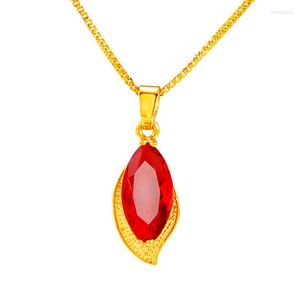 Pendant Necklaces 18K Gold Plated For Women Girls Imitated Gemstone Leaf Necklace Party Birthday Statement Jewelry Gift