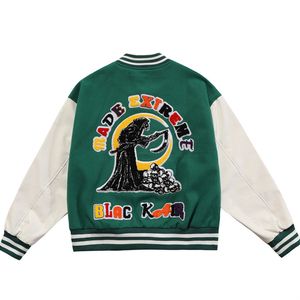 Herrjackor män skelett broderi varsity par gotiska hiphop pu läder sömmar kontrast baseball uniform retro kläder 230816