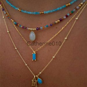 Pendant Necklaces 2023 Fashion Multilayer Boho Colorful Bead Chain Necklace for Women Female Crystal Water Drop Metal Letter Pendant Jewelry Gift J230817