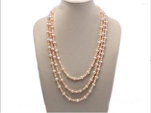 Chains Hand Knotted Natural White Pink Fresh Wate Cultured Pearl Necklace Long 228cm Sweater Fashion Jewelry