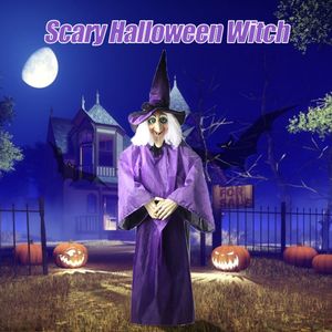 Andra evenemangsfestleveranser Halloween Decor Animated Purple Witch Hanging House Prop Decorations Led Eyes 230816