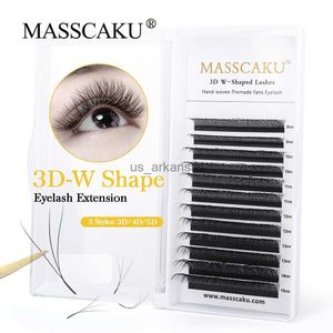 False Eyelashes MASSCAKU Matte Black Individual W Shape Lashes Extensions Natural Soft Premium Mink Russian Volume Fans Eyelashes HKD230817