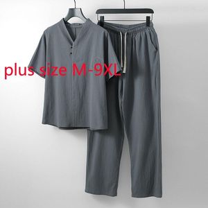 Camicie da uomo Arrivo Super Large Linen in cotone Summer Fashion Two Piece Casht Short Manleve Shirt Plus M-6xl 7xl 8xl 9xl