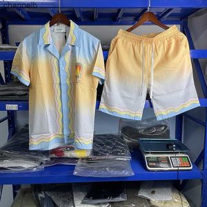 T-shirty koszuli z krótkim rękawem Zestaw dla mężczyzn Summer Street Fashion Casablanca Wysokiej jakości gradient nadruk swobodne krótkie krótkie szorty HKD230817