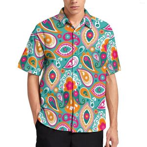 Camisas casuais masculinas Retro 60s Imprimir camisa de férias Paisley 70s Boho Hawaiian Fashion Bloups