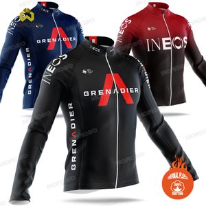 Cycling Shirts Tops Winter Ineos Cycling Jacket Bike Jersey Men Thermal Fleece Long Sleeve Sweatshirt MTB Sportswear Bicycle Team Ride Uniform 230817