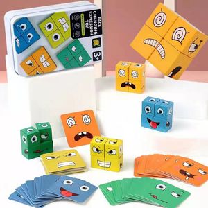 Aprendendo a Toys Montessori Expressão Facechanging Cube Early Pré -escolar Ensino Inteligência Match Puzzle Wooden Educational Kid 230816