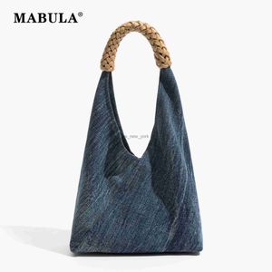 Hobo mabula estilo japonês jeans ombro hobo saco conjunto de bolsas triangulares femininas triangulares vintage simples eco amigável bolsa hkd230817