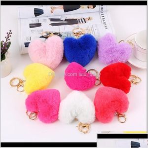 Keychains Lanyards Aessories Arrival Fashion Heart Shape Imitation Rabbit Fur Key Chain Ball Mobile Phone Keychain Car Women Bag Pen Dhxlt