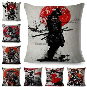 Cesava Copertina di cuscino inchiostro in stile giapponese per decorazioni per auto di divano casa bellissimo scenario guerriero case di lino 45x45cm HKD230817