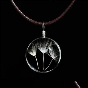 Pendant Necklaces Dandelion Chokers Crystal Glass Ball Clover Strip Leather Necklace Long Dried Flowers Locket Pend Baby Dhupq Drop De Dhphi