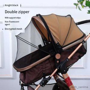 Strollers# Embroidered Mosquito Net Zipper Type Fly Protection Accessories Children's Crib Foldable Mesh Carriage Full Cover Baby Trolley R230817